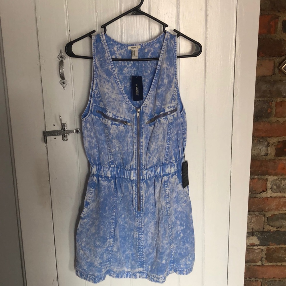 Faux Denim Zip Mini Dress